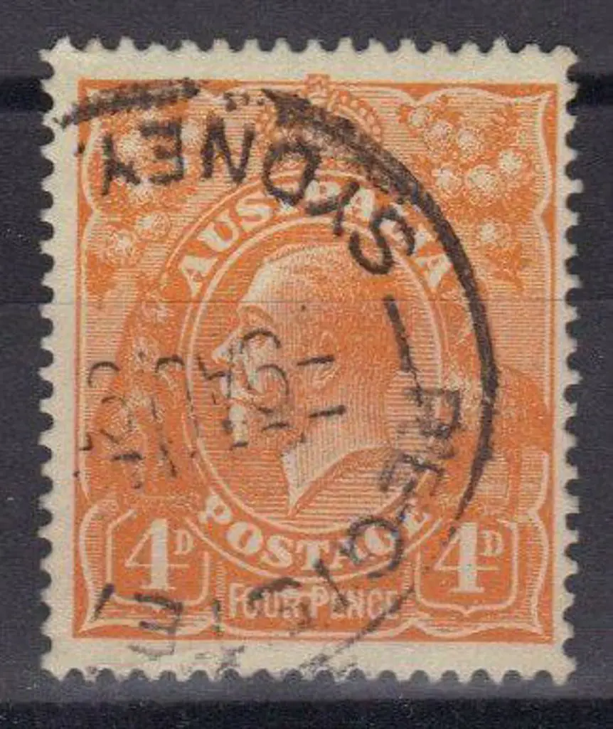 4d orange with "Line Through Four Pence" variety. ... Image 1++