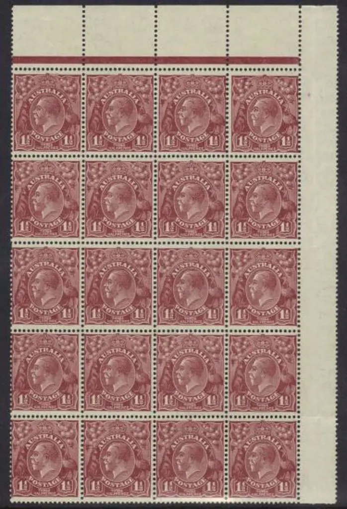 1½d red-brown top right marginal block of 20. ... Image 1++