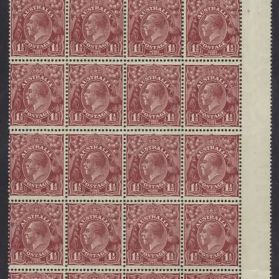 1½d red-brown top right marginal block of 20. ...