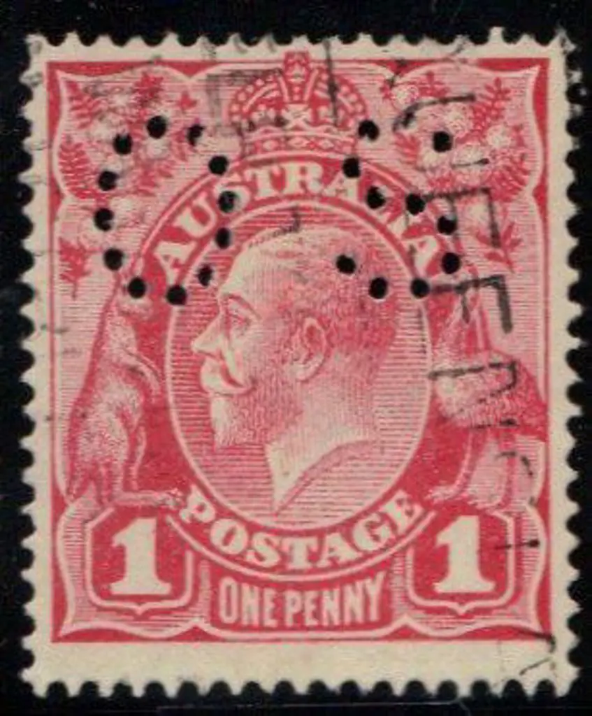 1914/20 1d rose-carmine KGV single wmk perfined OS ... Image 1++