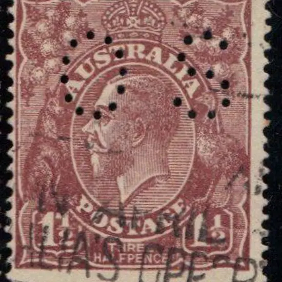 1918/23 1½d brown perfined OS with "Cracked ...