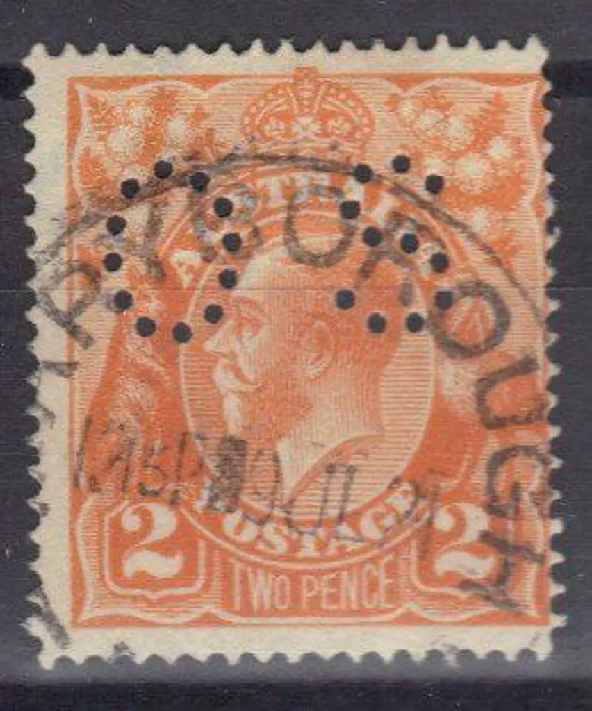 1918/23 2d orange single wmk perfined OS "Dry Ink" ... Image 1++