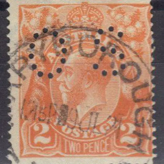 1918/23 2d orange single wmk perfined OS "Dry Ink" ...