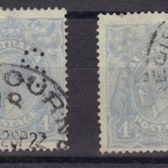 1918/23 4d milky blue KGV perinedf OS with thin ...