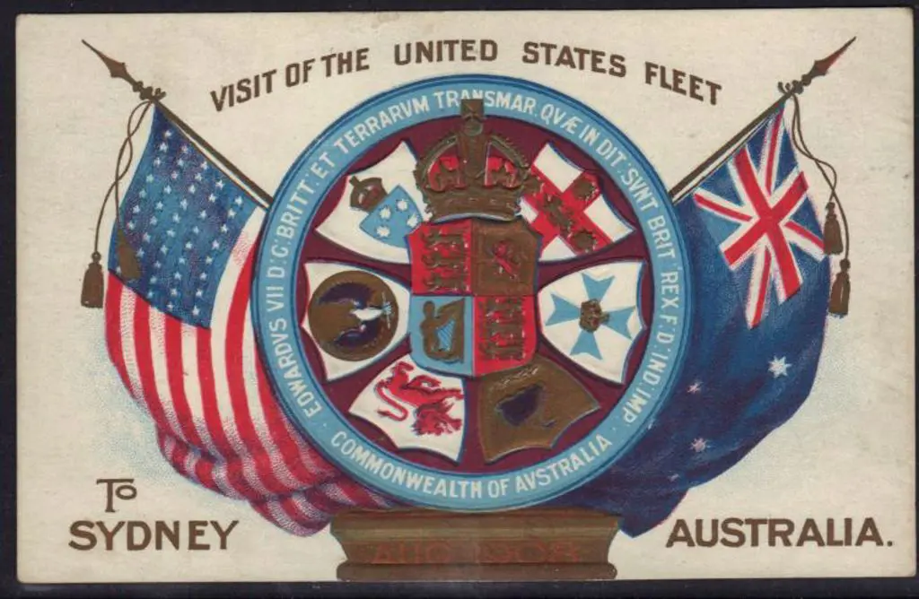 1908 (August) US Fleet postcard unused with state ... Image 1++