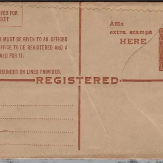1930 KGV 4½d on 5d Registered Letter, unused.