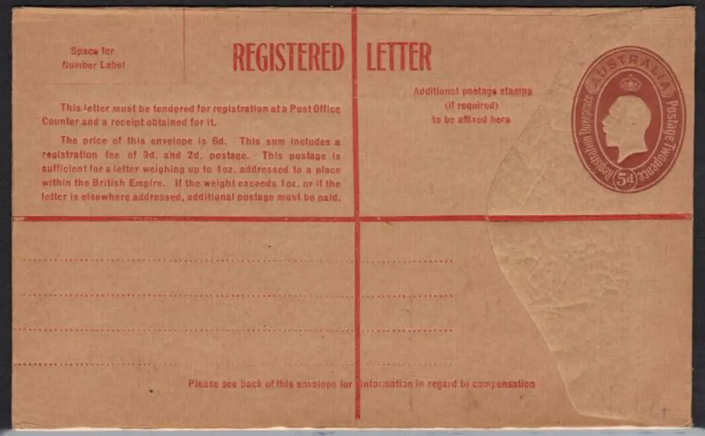 1930 KGV 5d Registered Letter, unused. ASC R27 Image 1++