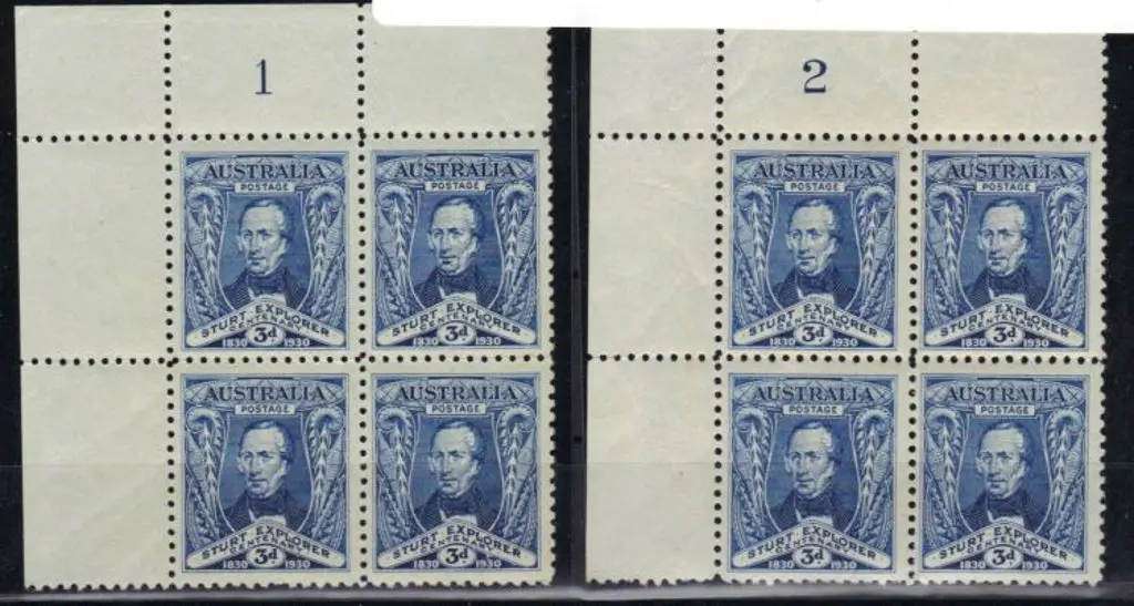 1930 3d Sturt Plate 1 & 2 blocks MUH. Some ... Image 1++