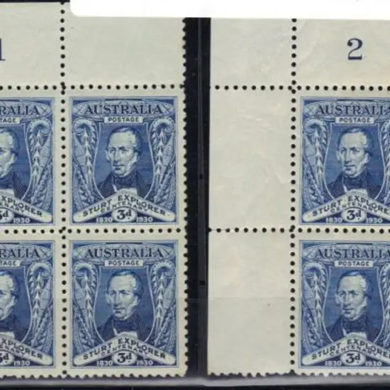 1930 3d Sturt Plate 1 & 2 blocks MUH. Some ...