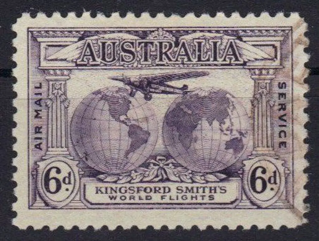 1931 6d Kingsford Smith showing re entry "FO" & ... Image 1++