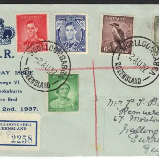 1937 (2nd Aug) Registered Woolloongabba, Qld FDC ...