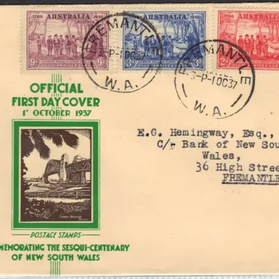 1937 (1st Oct) 150th NSW Anniv set on official FDC ...