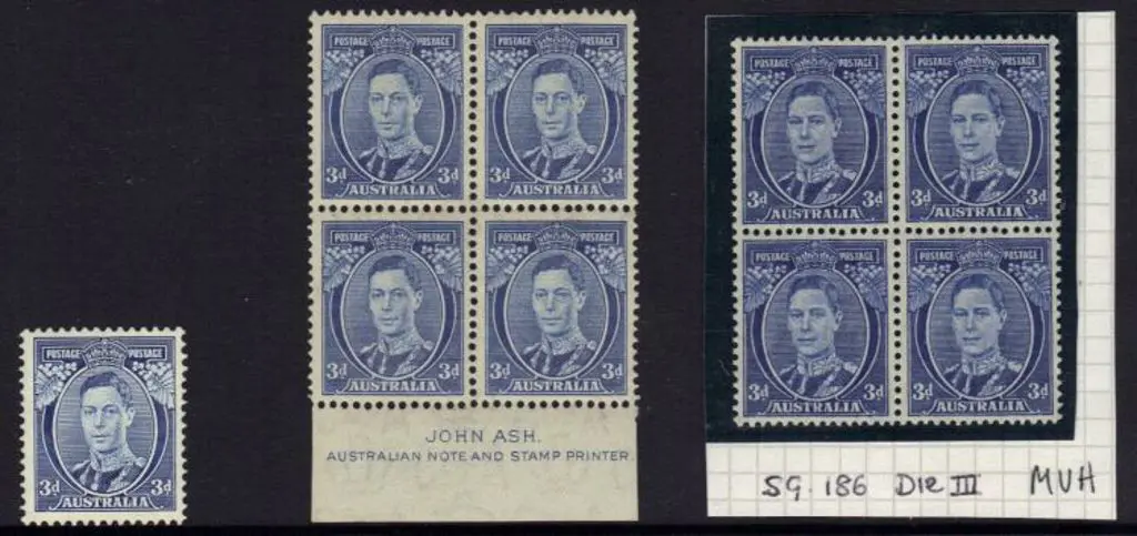 1937/48 3d blue Die I single, Die II Ash imprint ... Image 1++