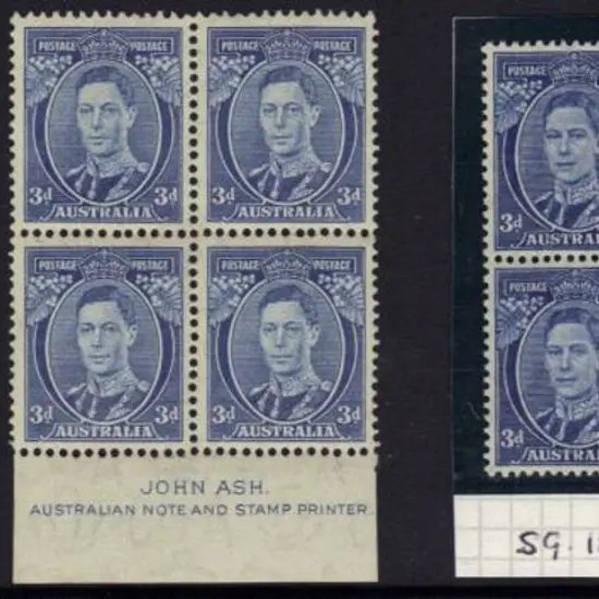 1937/48 3d blue Die I single, Die II Ash imprint ...