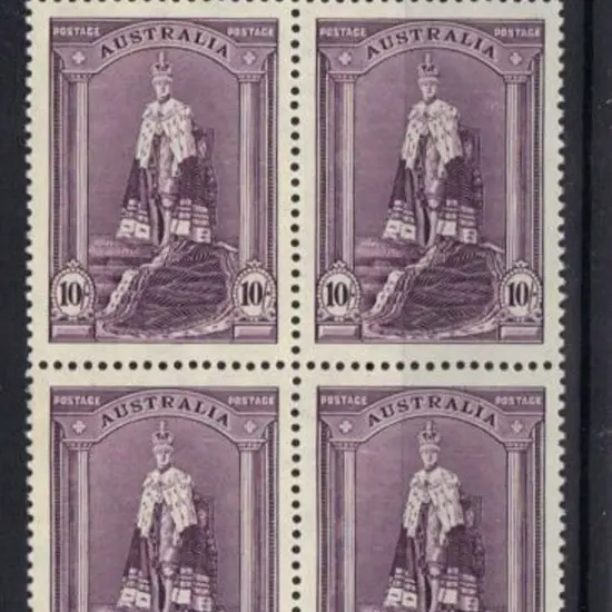 1938 10/- Robes on thick paper. MUH perf pip block ...