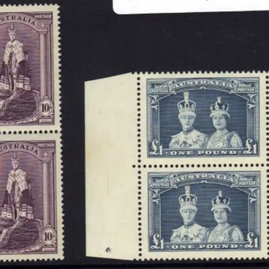 1938 10/- & £1 Robes on thick paper in MUH blocks ...