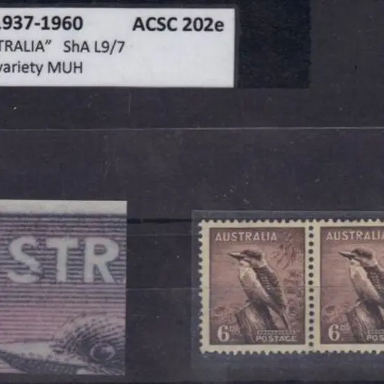 1937/60 6d Kookaburra. Flaw on "S" of "AUSTRALIA" ...