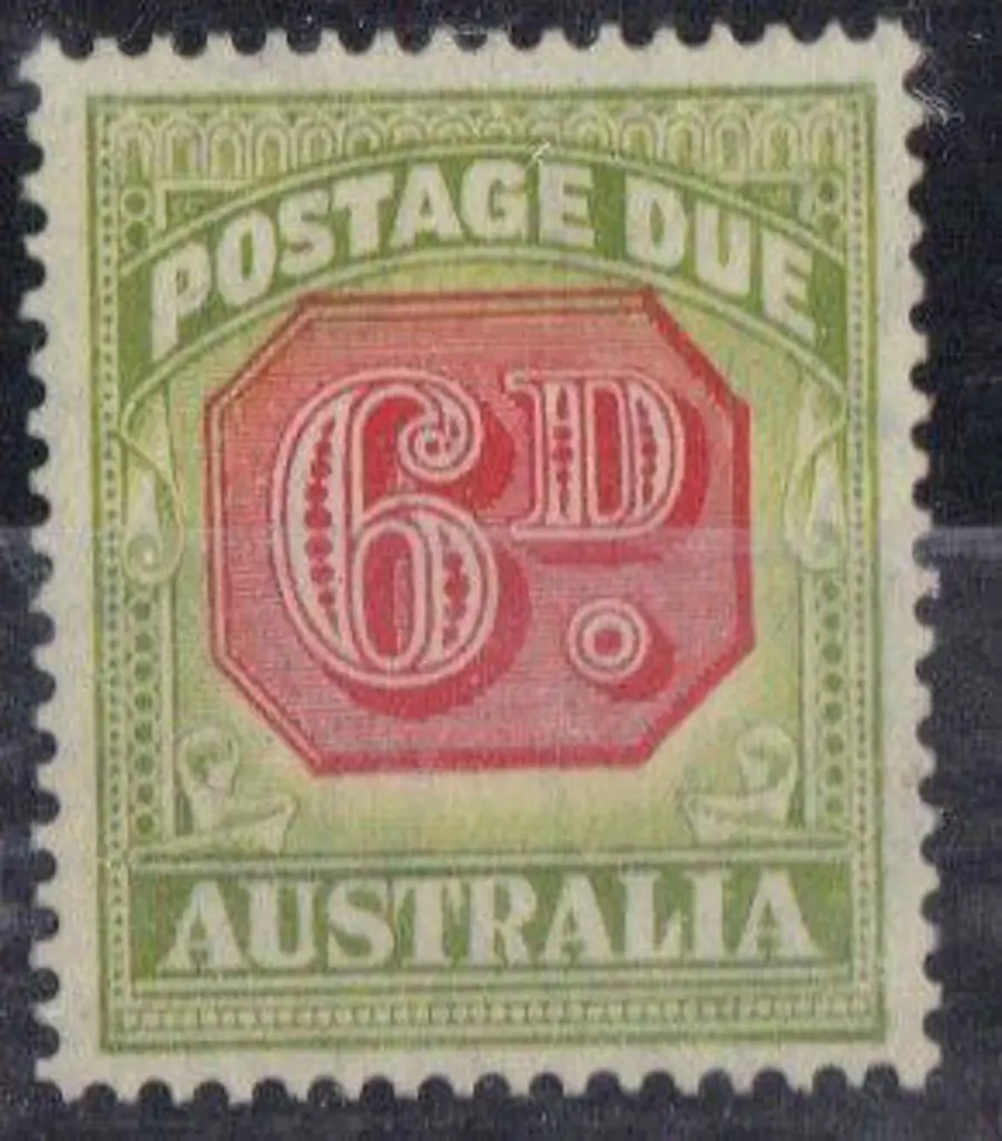 1938 6d carmine & green Postage Due Type A. CofA ... Image 1++