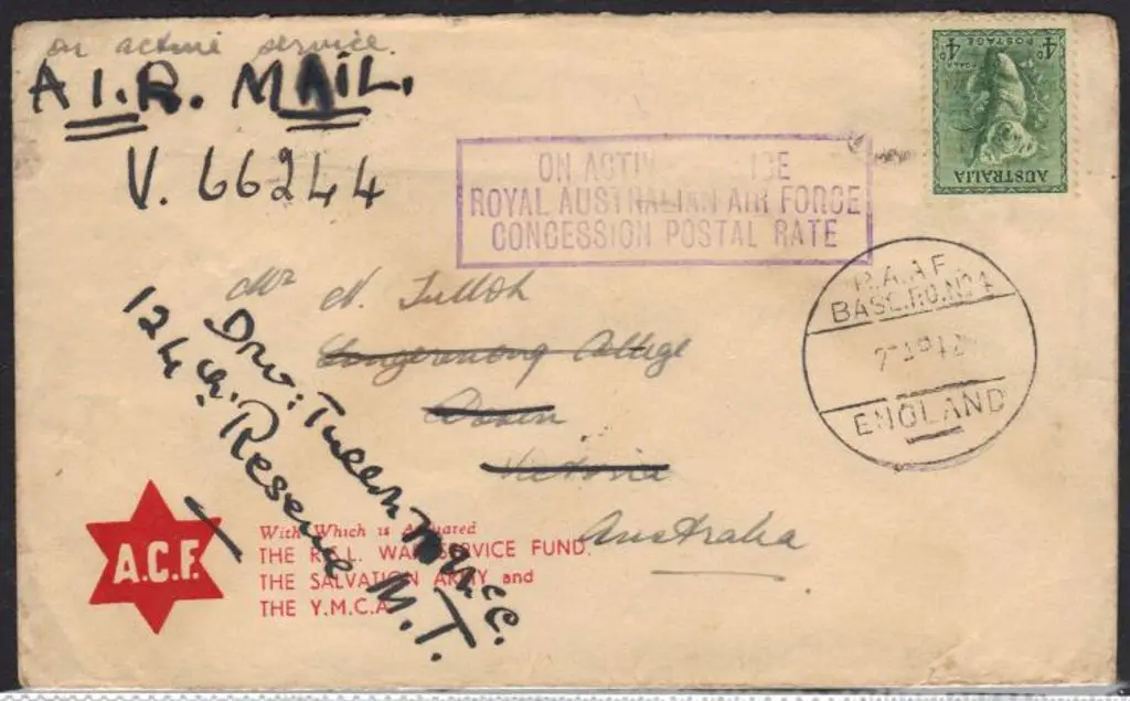 1942 "on active service" cover bearing 4d Koala ... Image 1++