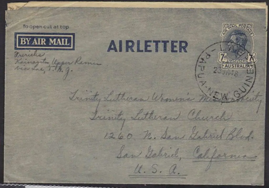 1948 (23rd Jan) 7d KGVI airletter used in PNG with ... Image 1++