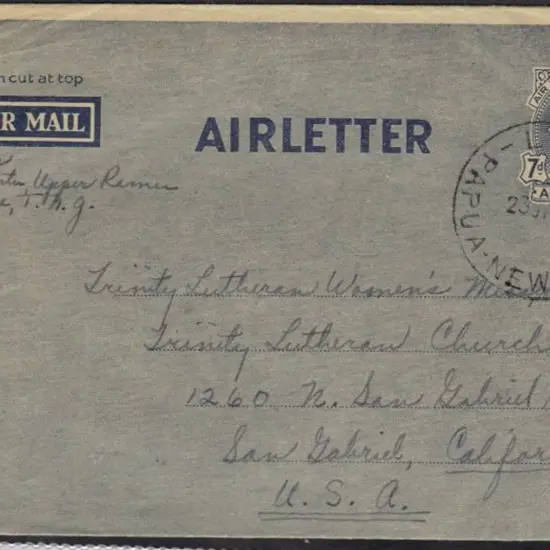 1948 (23rd Jan) 7d KGVI airletter used in PNG with ...