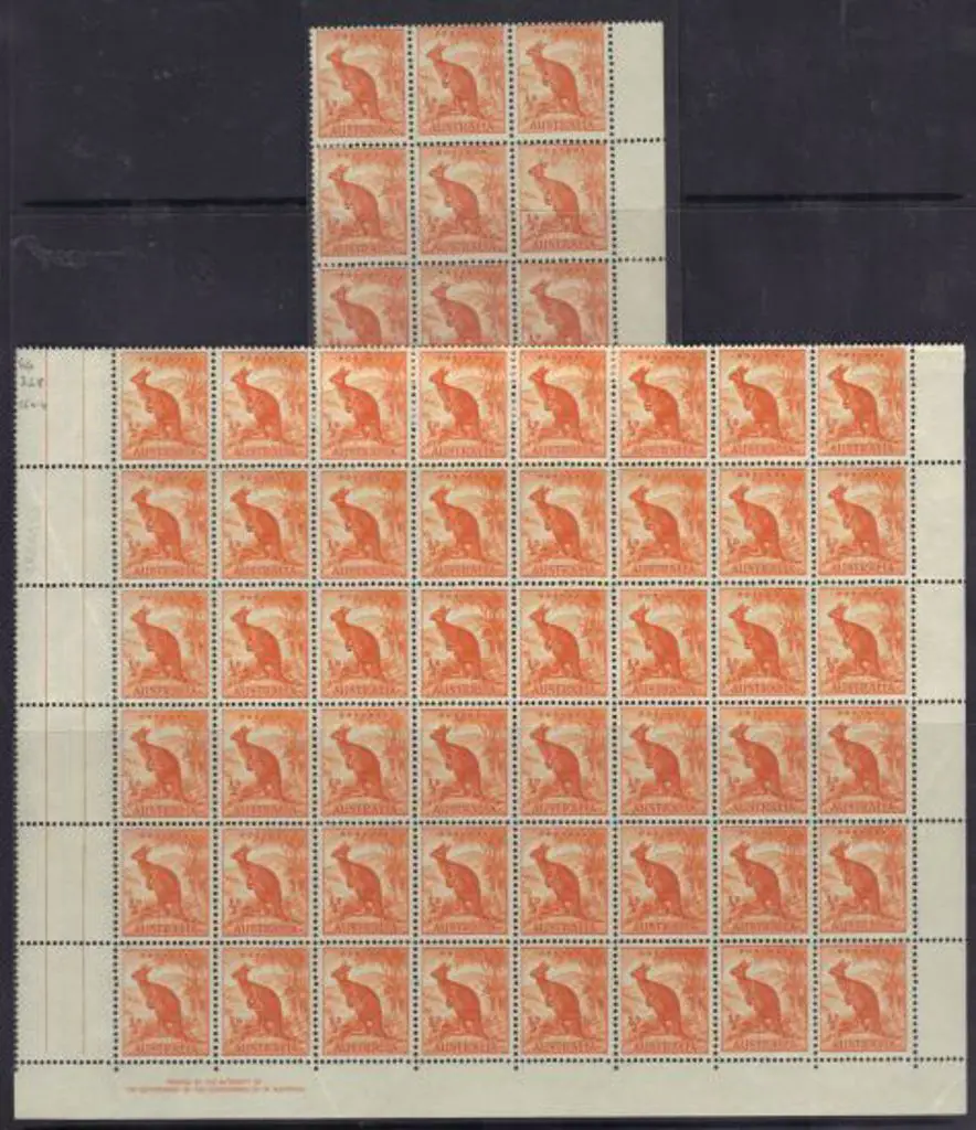 1948/56 ½d Kangaroo, no wmk right part pane of 48 ... Image 1++