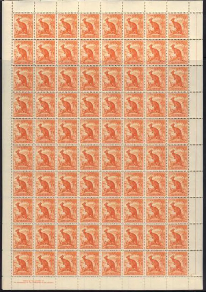 1948/56 ½d kangaroo, no wmk, complete sheet 160 ... Image 1++