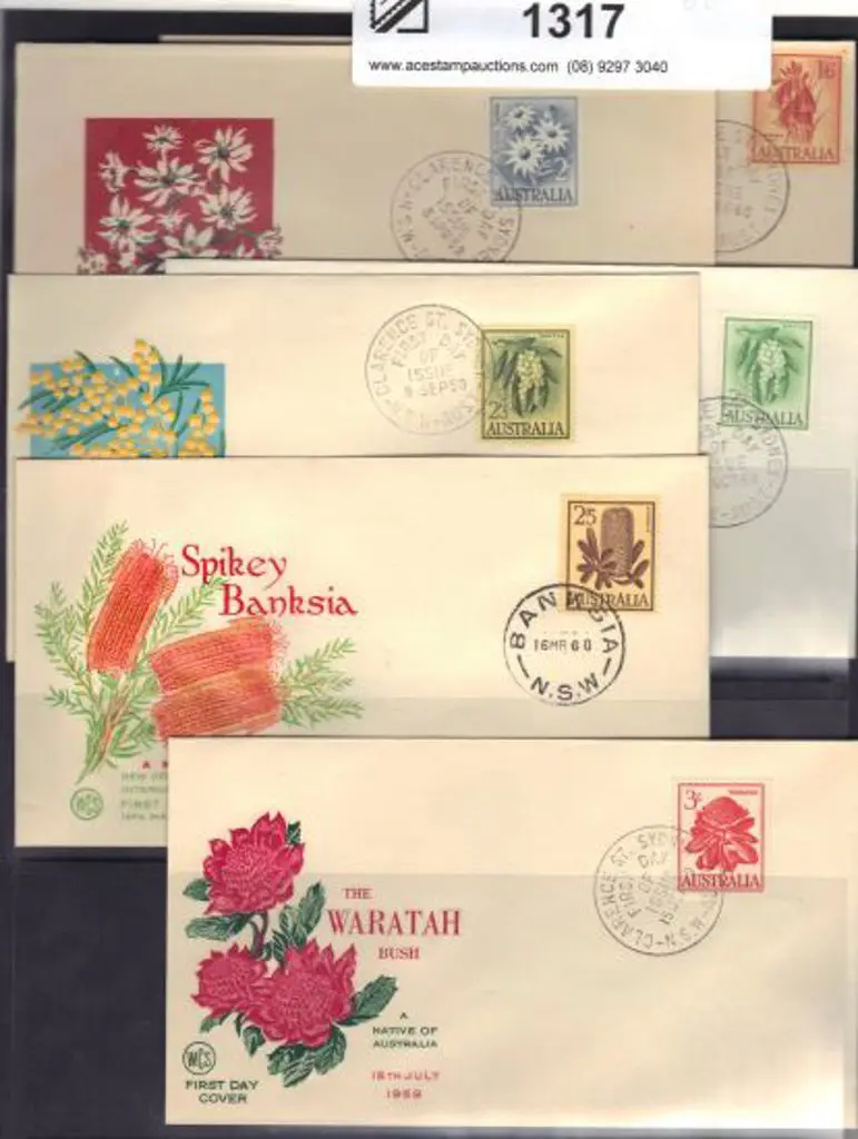 1959/60 Flowers set of 6 on 6 illust WCS FDC's. ... Image 1++