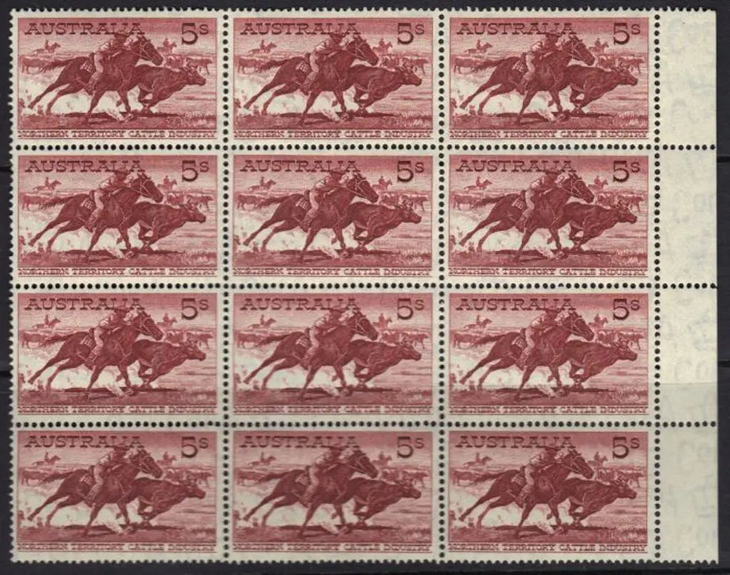 1959/64 5/- Cattle marginal MUH block of 12 on ... Image 1++
