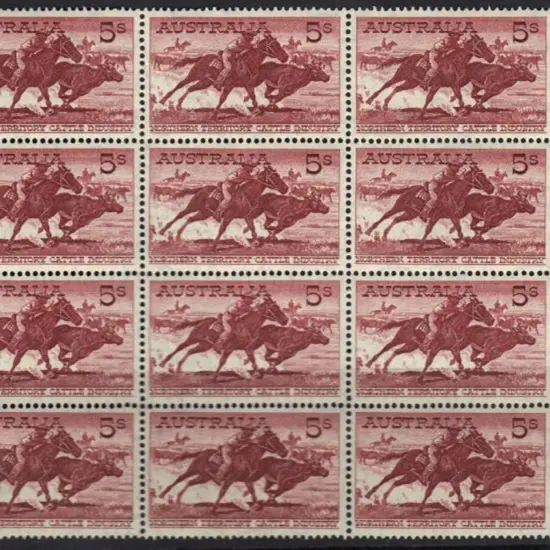 1959/64 5/- Cattle marginal MUH block of 12 on ...