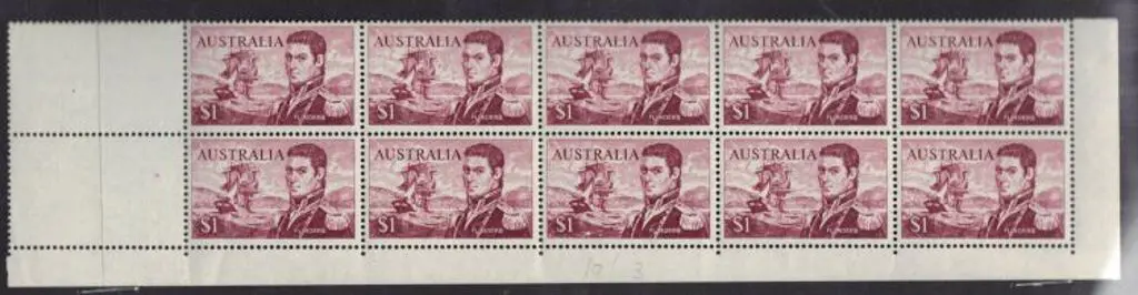 1966 $1 Flinders lower right selvedge block of 10 ... Image 1++