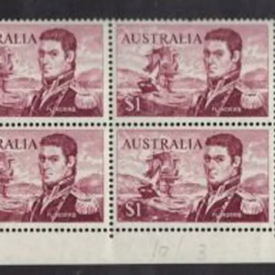 1966 $1 Flinders lower right selvedge block of 10 ...