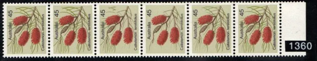 1975 45¢ Wildflower vertical strip of 6 with ... Image 1++