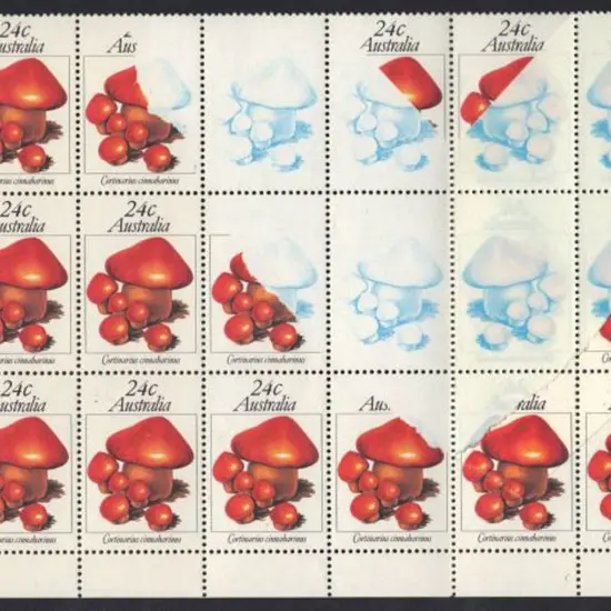 1981 24c Fungi block of 21 with bottom margin with ...
