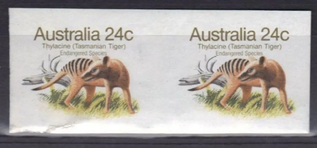 1982 24c Thylacine imperforate horizontal pair MUH ... Image 1++