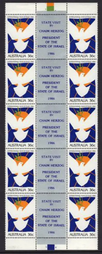 1986 Year of Peace gutter strip with "State Visit ... Image 1++