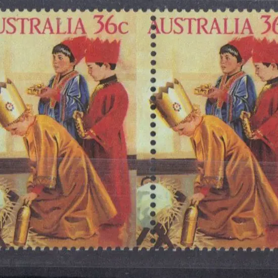 1986 36c Christmas pair with misplaced perfs ...