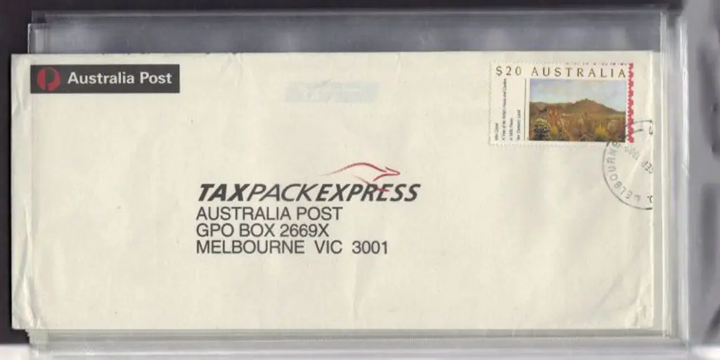 1990 $20 Gardens on AP TaxPack Express envelopes ... Image 1++