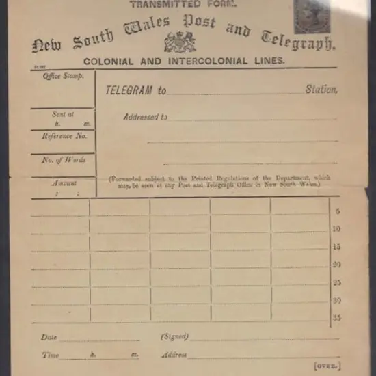 QV 1/- telegram form with imprinted 1/- QV in ...
