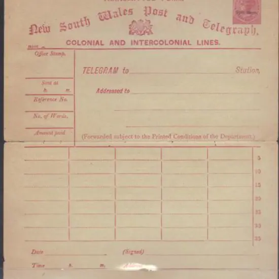 QV 6d telegram form with imprinted 6d QV in rose & ...