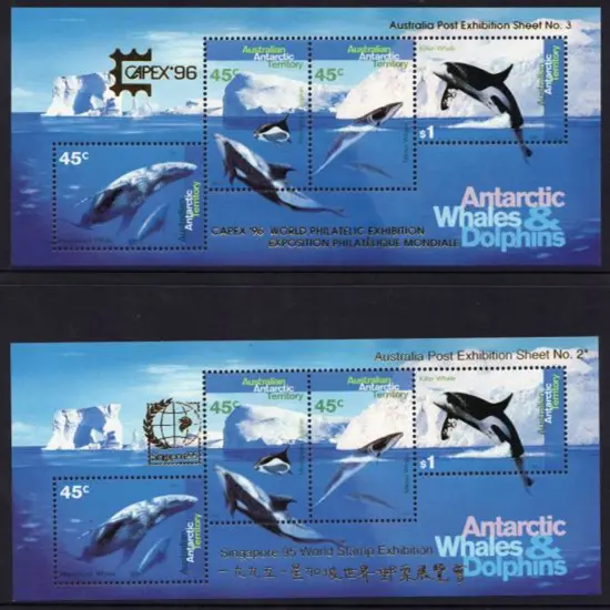 1995 Whales & Dolphins M/S's overprinted Singapore ...
