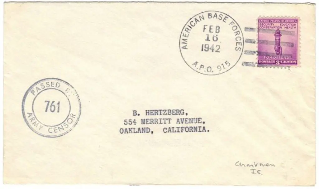 1942 (16th Feb) American Base Forces APO 915 pmk ... Image 1++