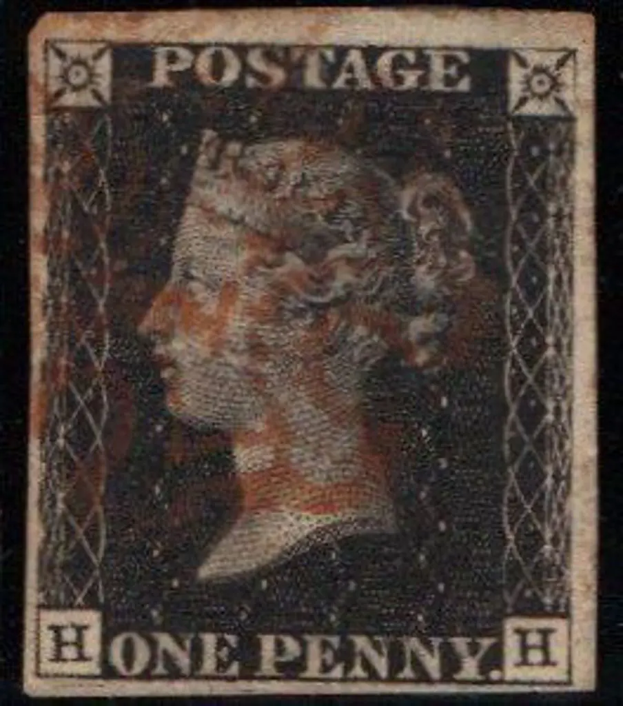 1840 1d black with red MC. Lettered HH, 4 wide ... Image 1++