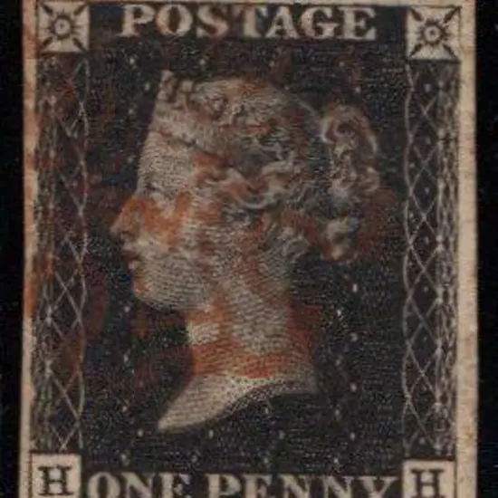 1840 1d black with red MC. Lettered HH, 4 wide ...