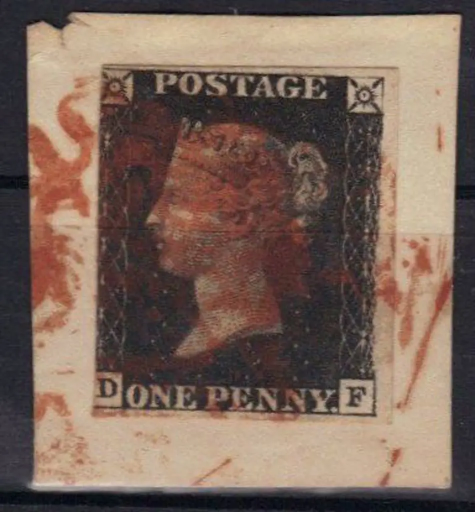 1840 1d black Plate 8 tied to piece by red smudged ... Image 1++