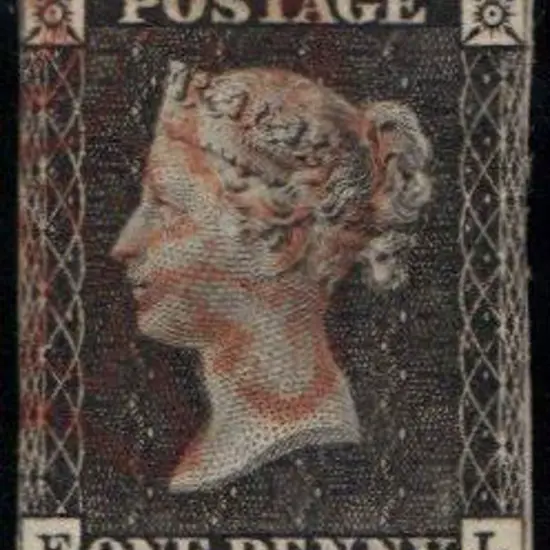 1840 1d grey black (worn plate) with light red MC. ...