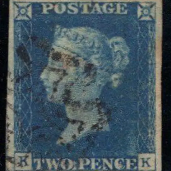 1840 2d blue with black Maltese Cross. 4 clear ...