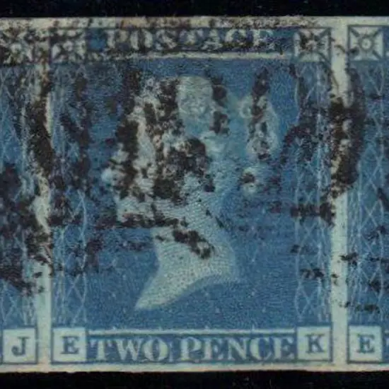 1841 2d blue horiz strip of 3 lettered EJ-EL. ...