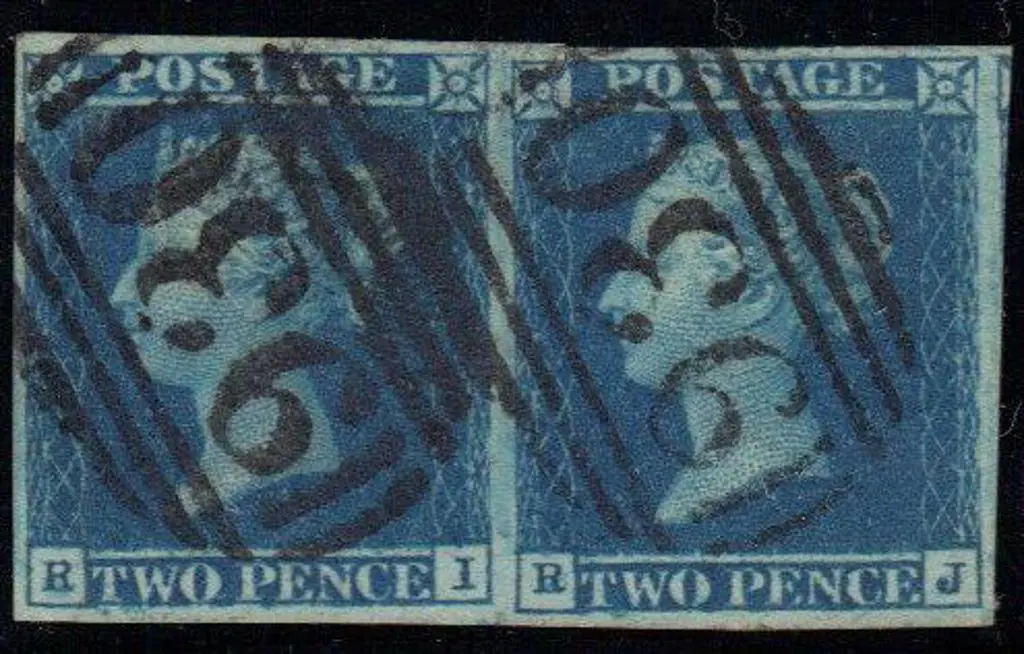 1841/51 2d blue pair with margins all round & two ... Image 1++