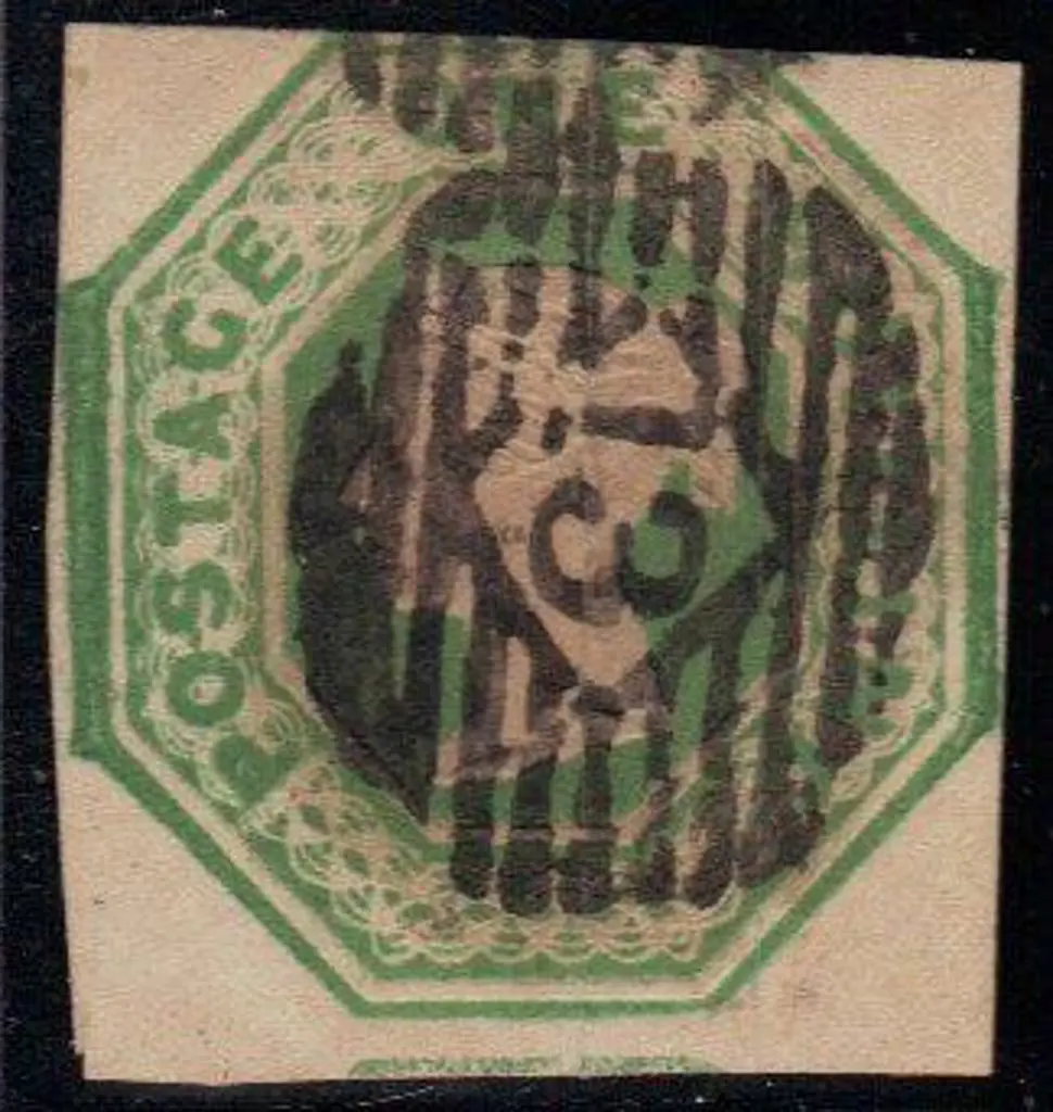 1847/54 1/- pale green embossed. Used with "socked ... Image 1++